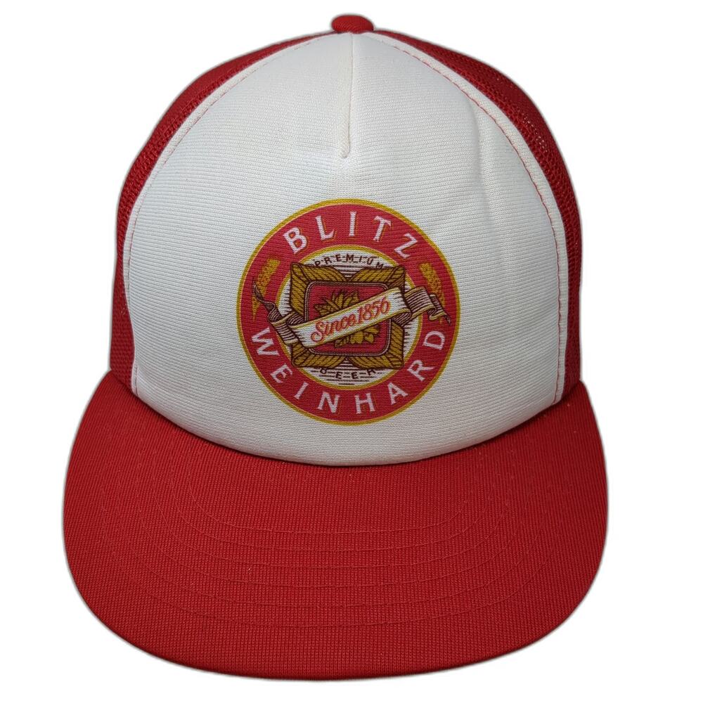 Young An Trucker Hat Red One Size Blitz Weinhard Beer Premium Mesh Snapback